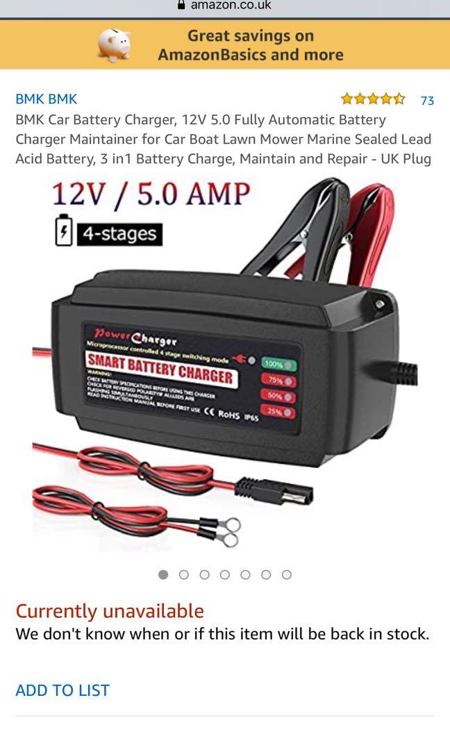 BMK Car Battery Charger, 12V 5.0 Fully Automatic Battery Charger
