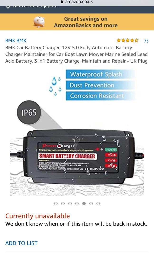 BMK Car Battery Charger, 12V 5.0 Fully Automatic Battery Charger