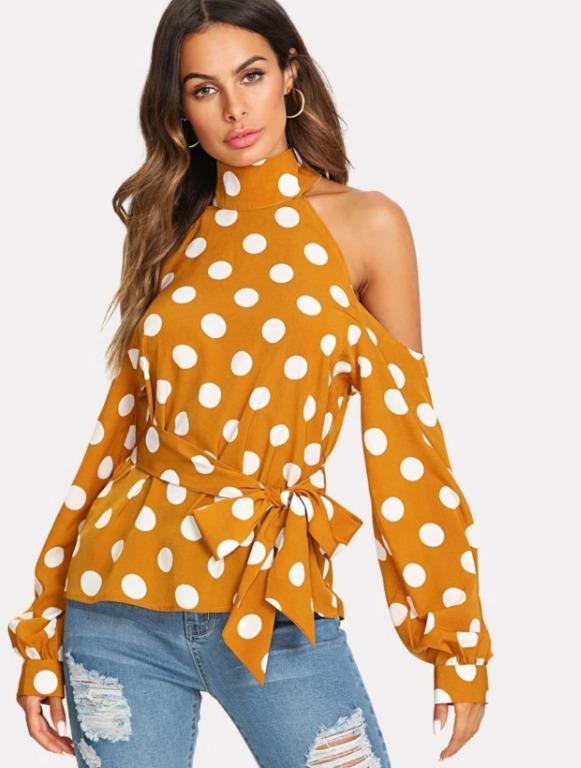 cold shoulder polka dot top