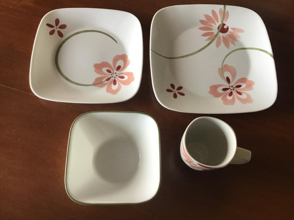 Dinner ware 16 pieces, service for 4 (Category: Dinnerware & Cutlery) located in Cebu City. Submitted by homewares123 (Listing ID 1013394689, Image 1). Description: Like new Corelle dinnerware service for 4 persons. Pretty Pink pattern. 16 pieces in all.
