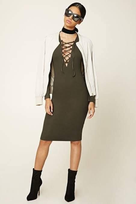 Forever 21 Olive Green Bodycon Dress Women S Fashion Clothes Dresses Skirts On Carousell