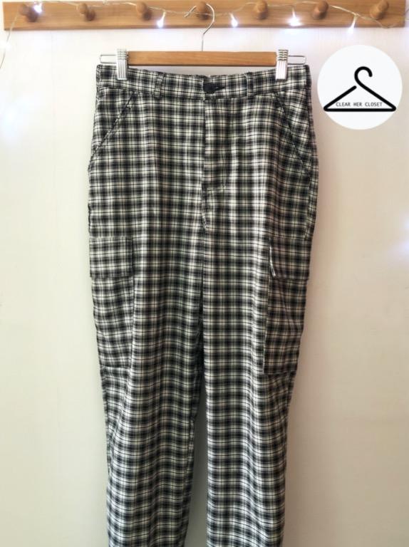 high rise checkered pants