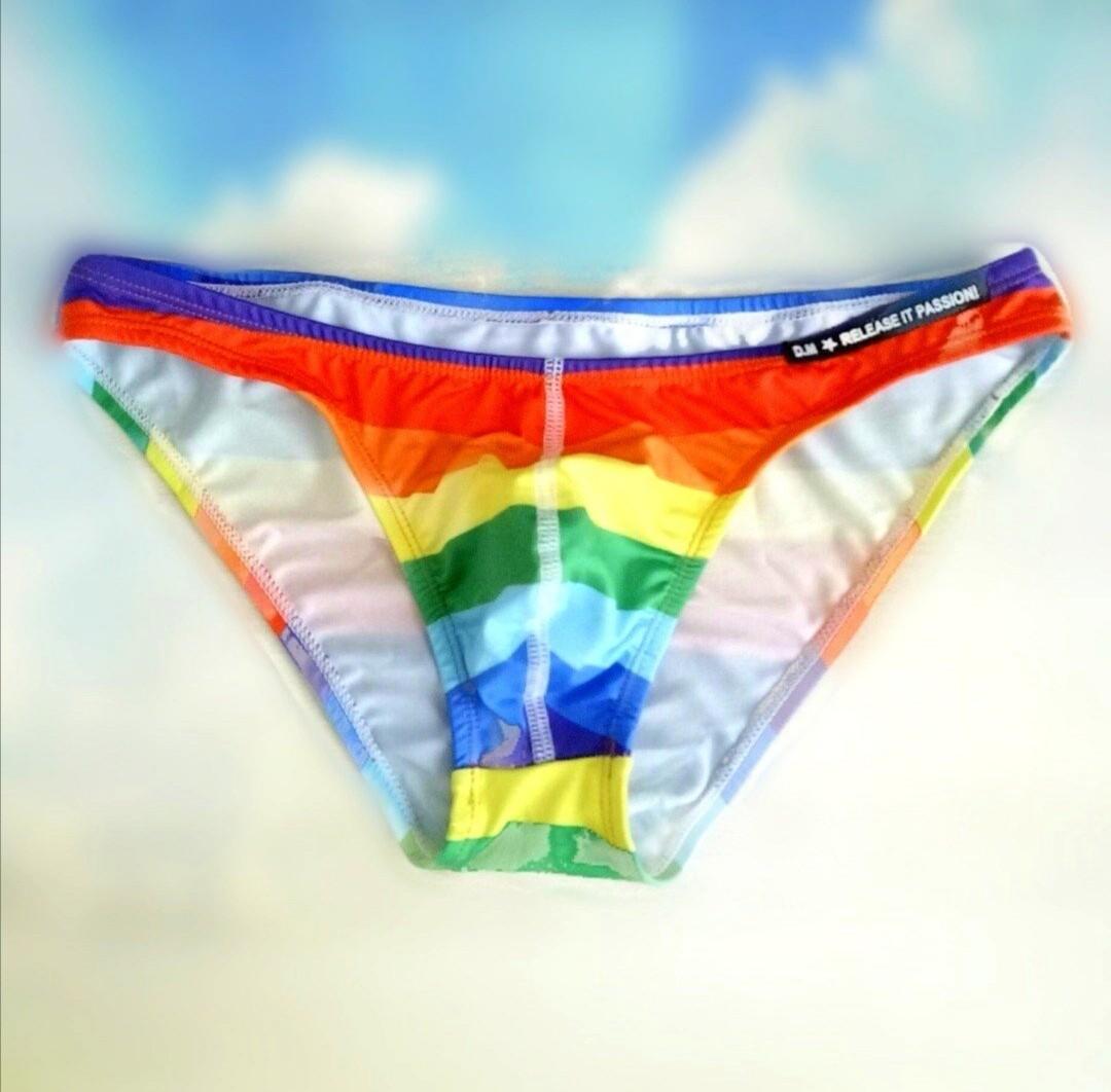 Men sexy rainbow colourful bikini underwear swim trunks