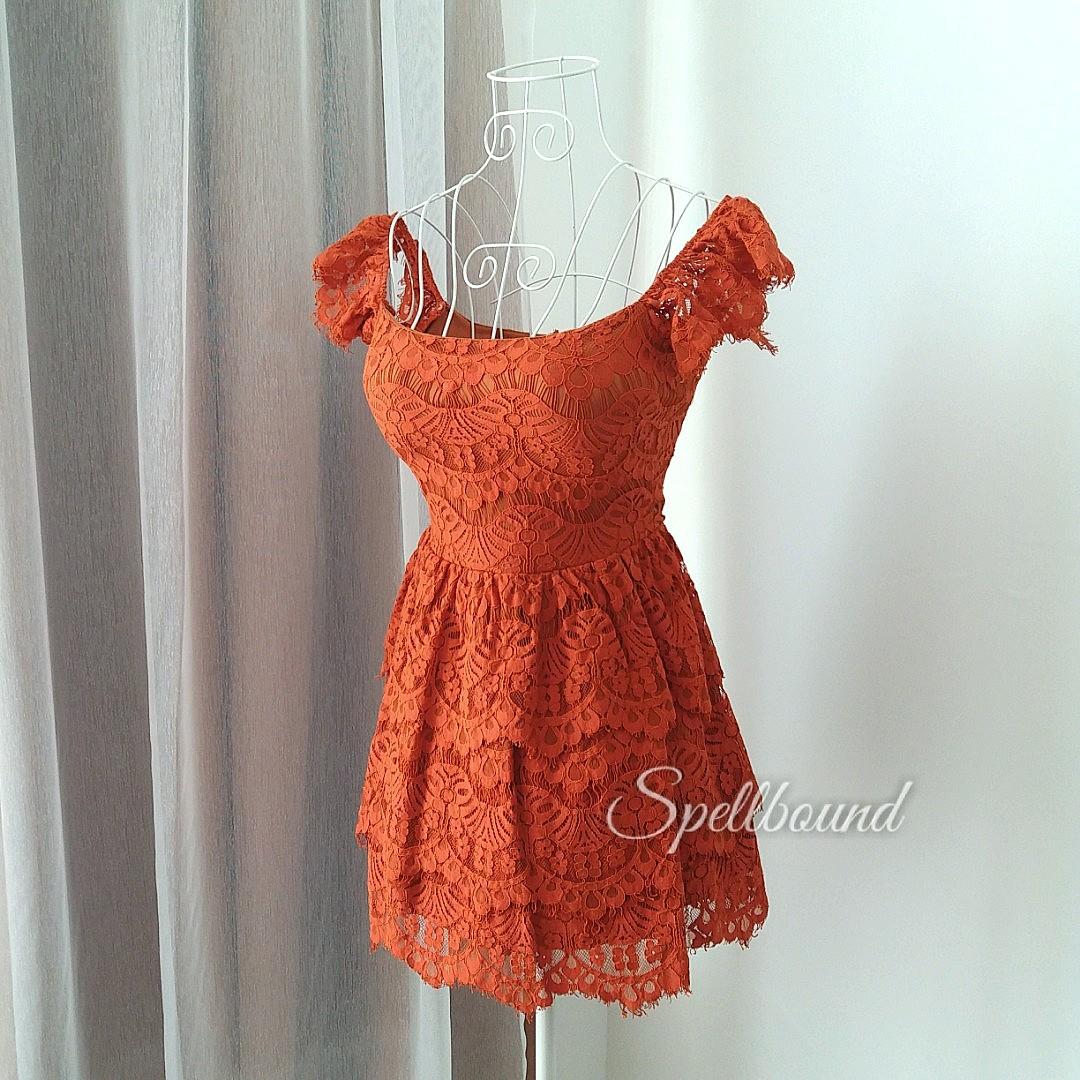 burnt orange off shoulder dress