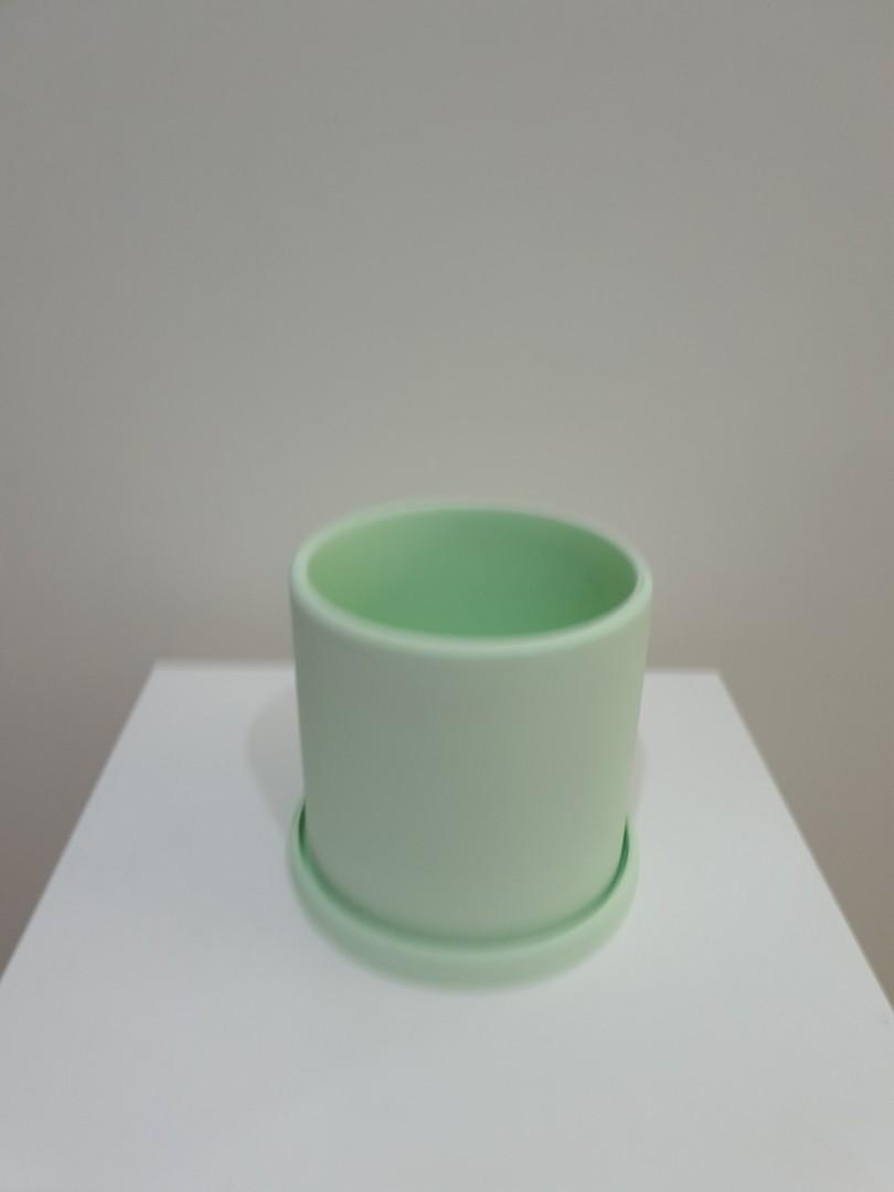 S Green Ceramic Pot With Saucer Gardening Pots Planters On Carousell