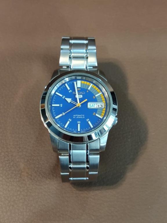 Seiko 5 Stainless Steel Blue Yellow Dial Automatic Snkk27 With Box Men S Fashion Watches On Carousell