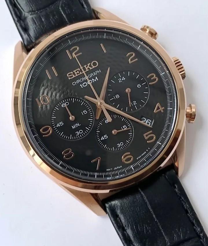 Seiko SSB296P1 Chronograph Black Dial Rose Gold & Black Leather, Men's  Fashion, Watches & Accessories, Watches on Carousell
