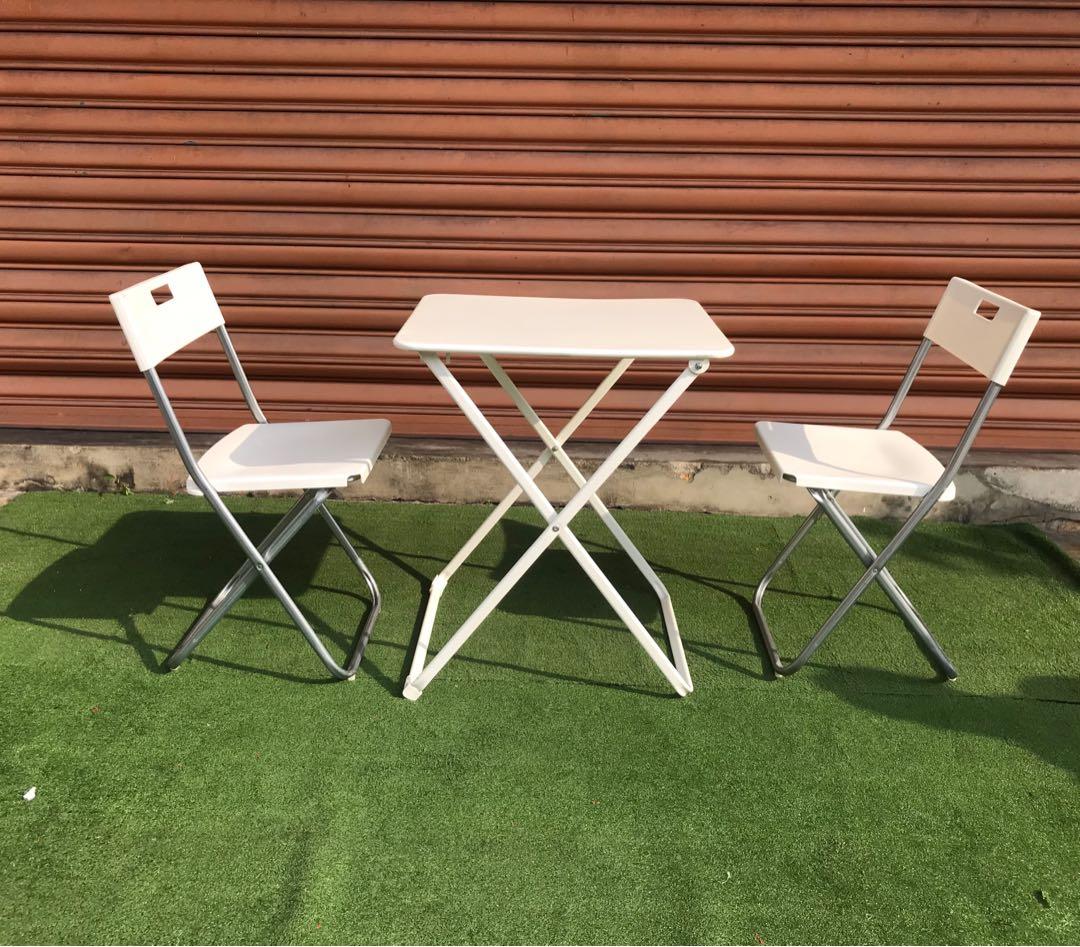 set ikea haro folding metal table 4 gunde folding chairs home furniture furniture on carousell