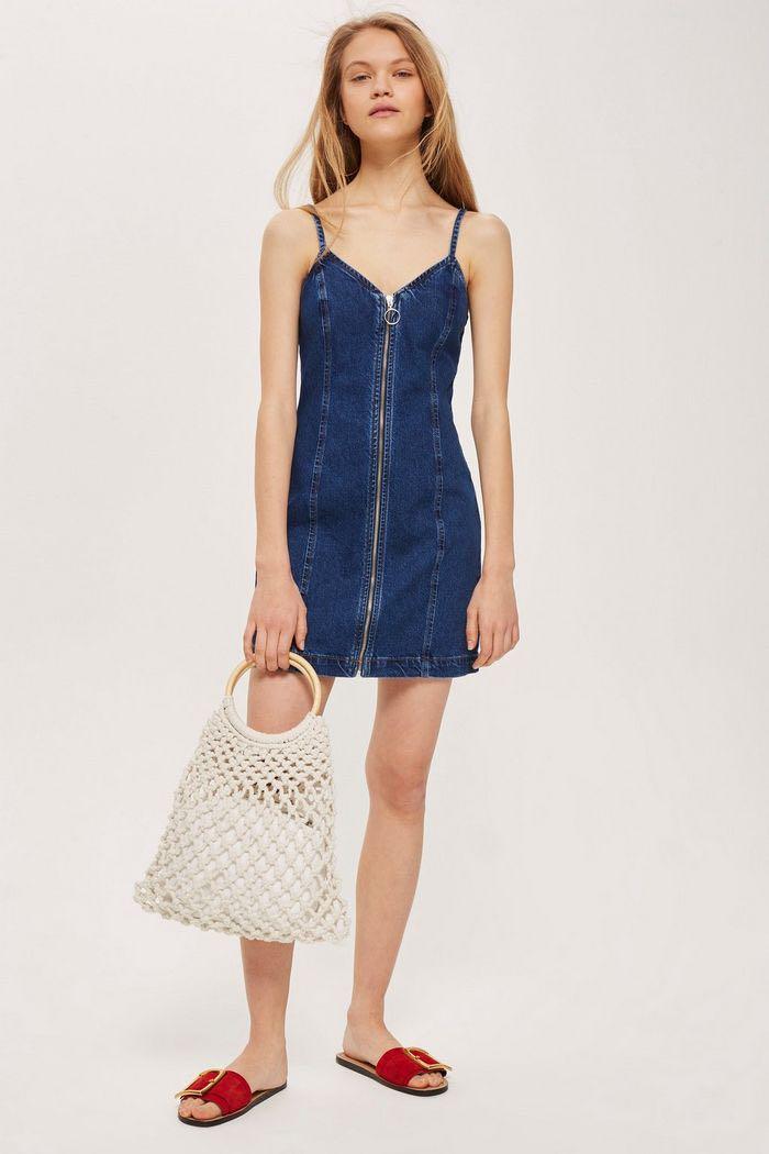Topshop zip denim dress online