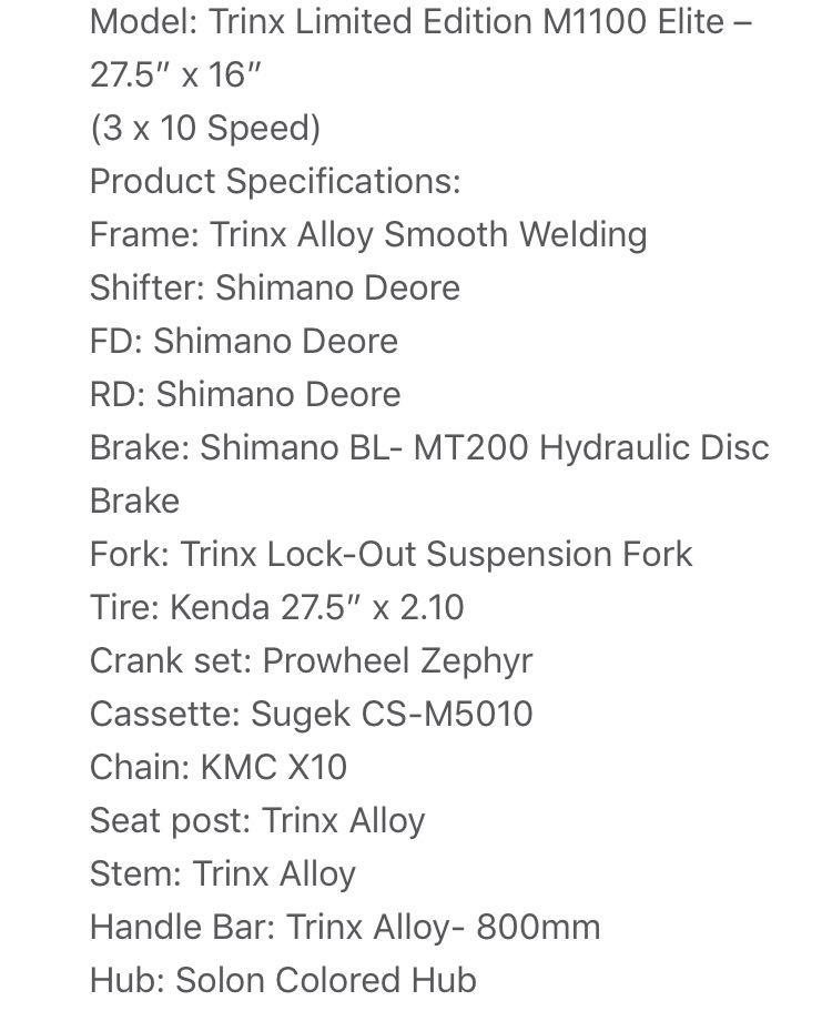 Trinx m1100 shop elite specs