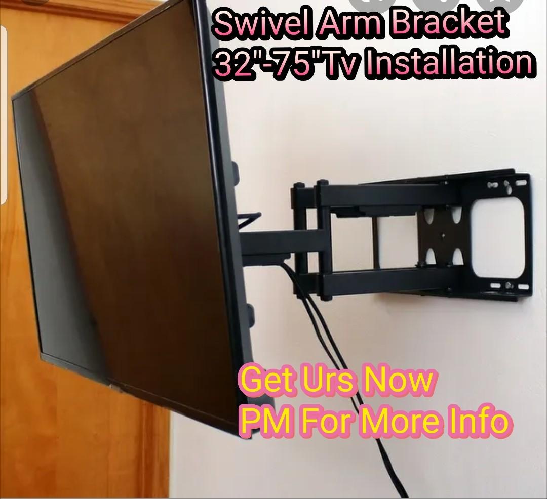 TV Bracket (Category: TV) located in Singapore. Submitted by tv_tech (Listing ID 1013569073, Image 1). Description: Double Swivel Arm Bracket 55"-60"tv $95 With Installation 65"tv $100 With Installation 70-75"Tv From $140-$160 With Installation. Pm For More Enquiry..