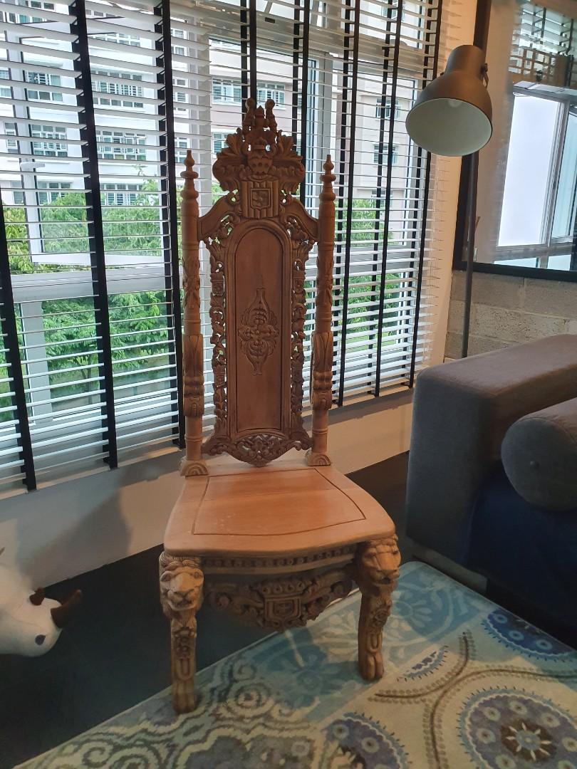 Vintage Lion Throne Wooden Chair Rare Centerpiece Furniture Tables Chairs On Carousell