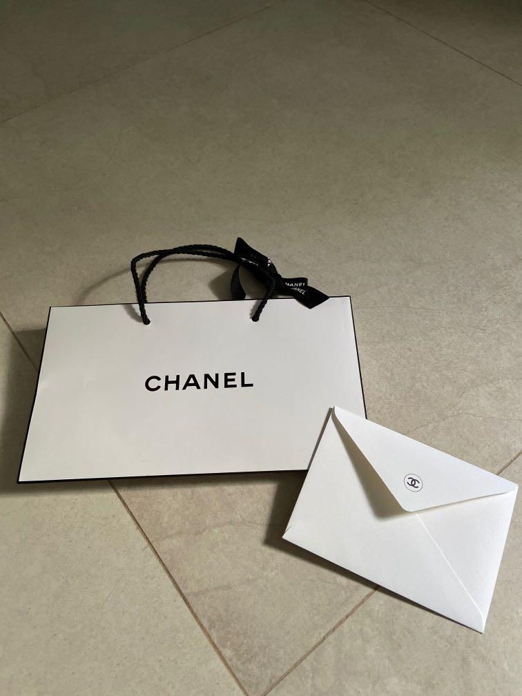 White Chanel Paper bag with blank white card and envelope