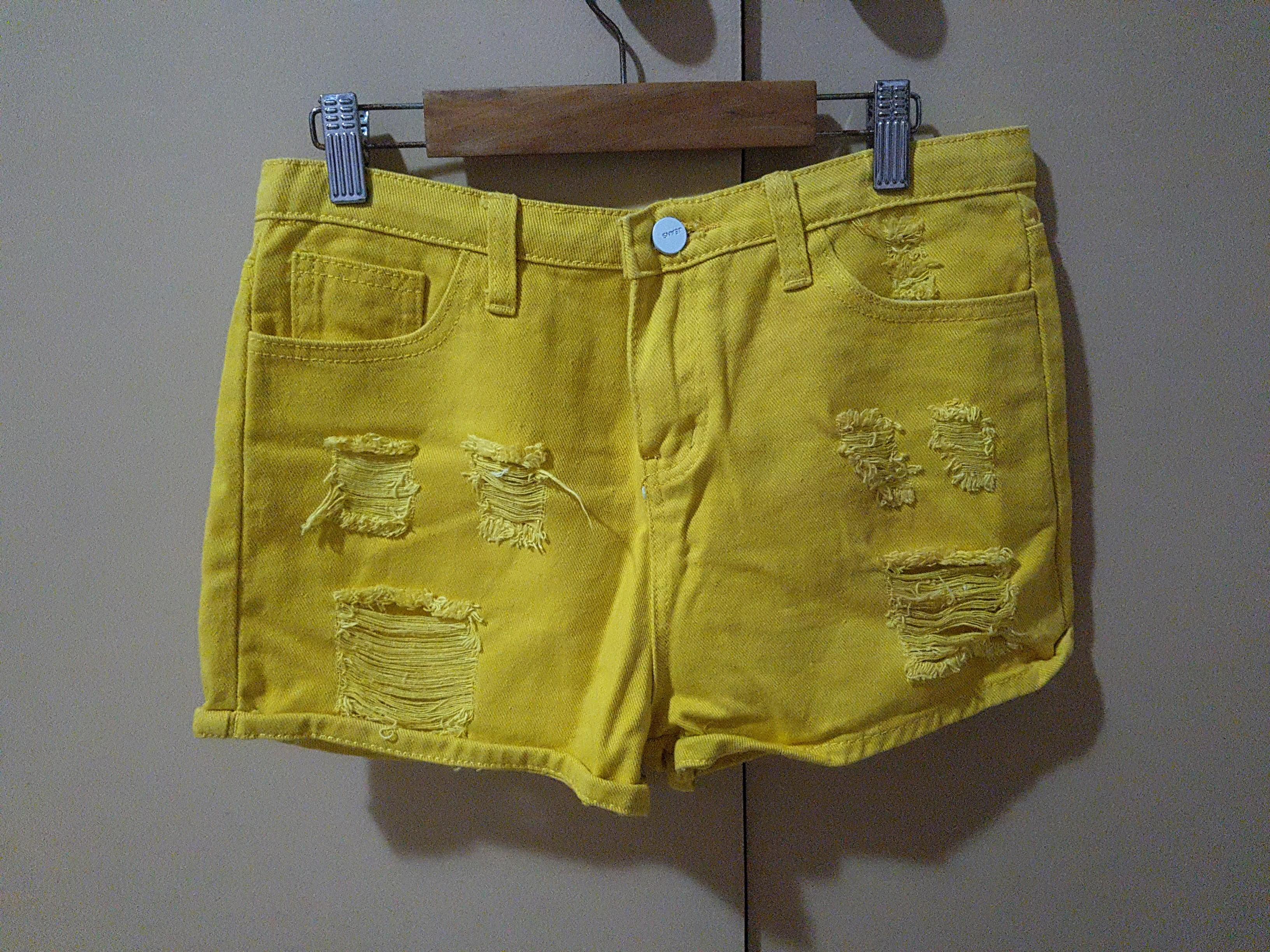 high waisted yellow denim shorts