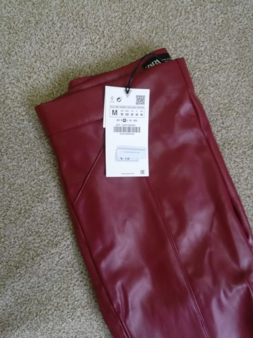 Zara   Red leather pants Leather leggings Faux leather leggings