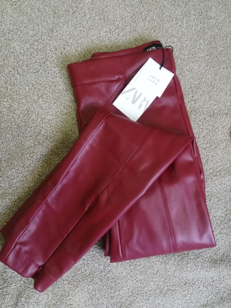 ZARA NWT M XXL Hi Rise Faux Leather Pants Leggings Red Maroon 8372234   eBay
