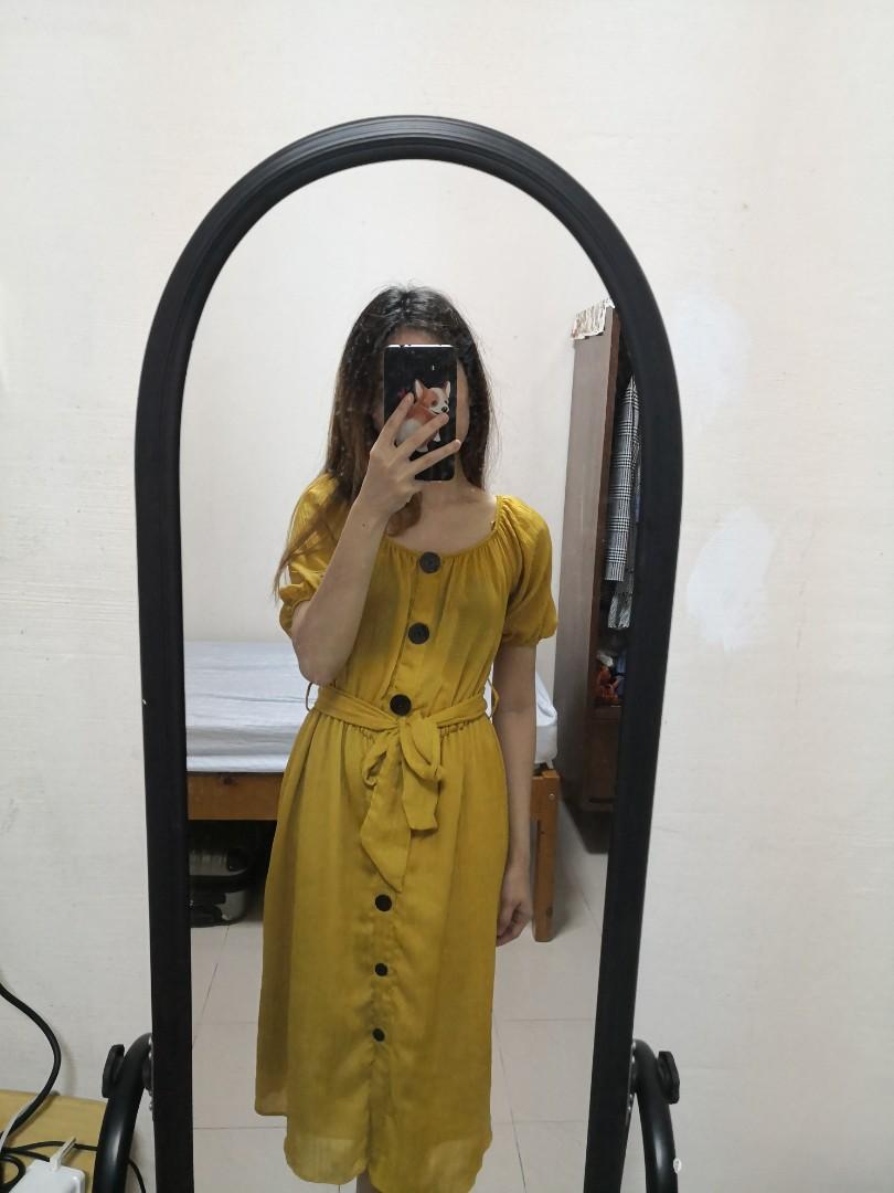 Zara mustard midi dress hot sale