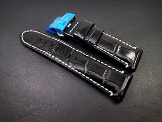 24mm Strap Panerai Strap PANERAI 24mm Strap Cowhide Crocodile Pattern Strap (Cowhide Crocodile Buckle Black with White Stitching) Compatible: Panerai Strap64215941692546110