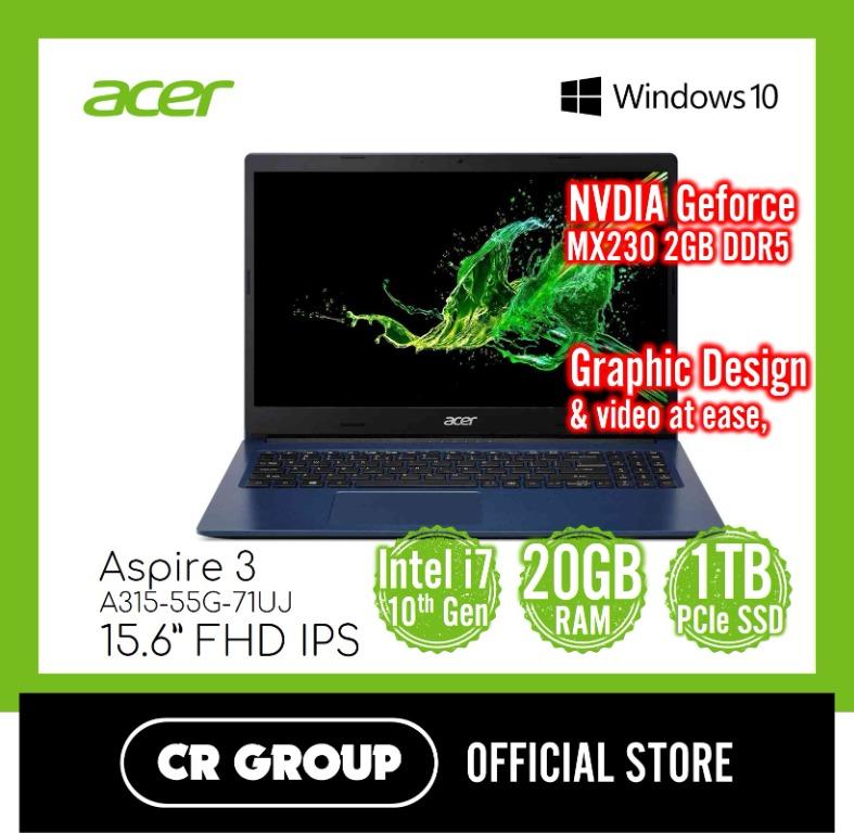 Acer Aspire 3 I7 Laptop 20gb Ram 1tb Pcie Ssd Nvdia Geforce Mx230 2gb Ddr5 1 Year Warranty A315 55g 71uj Electronics Computers Laptops On Carousell