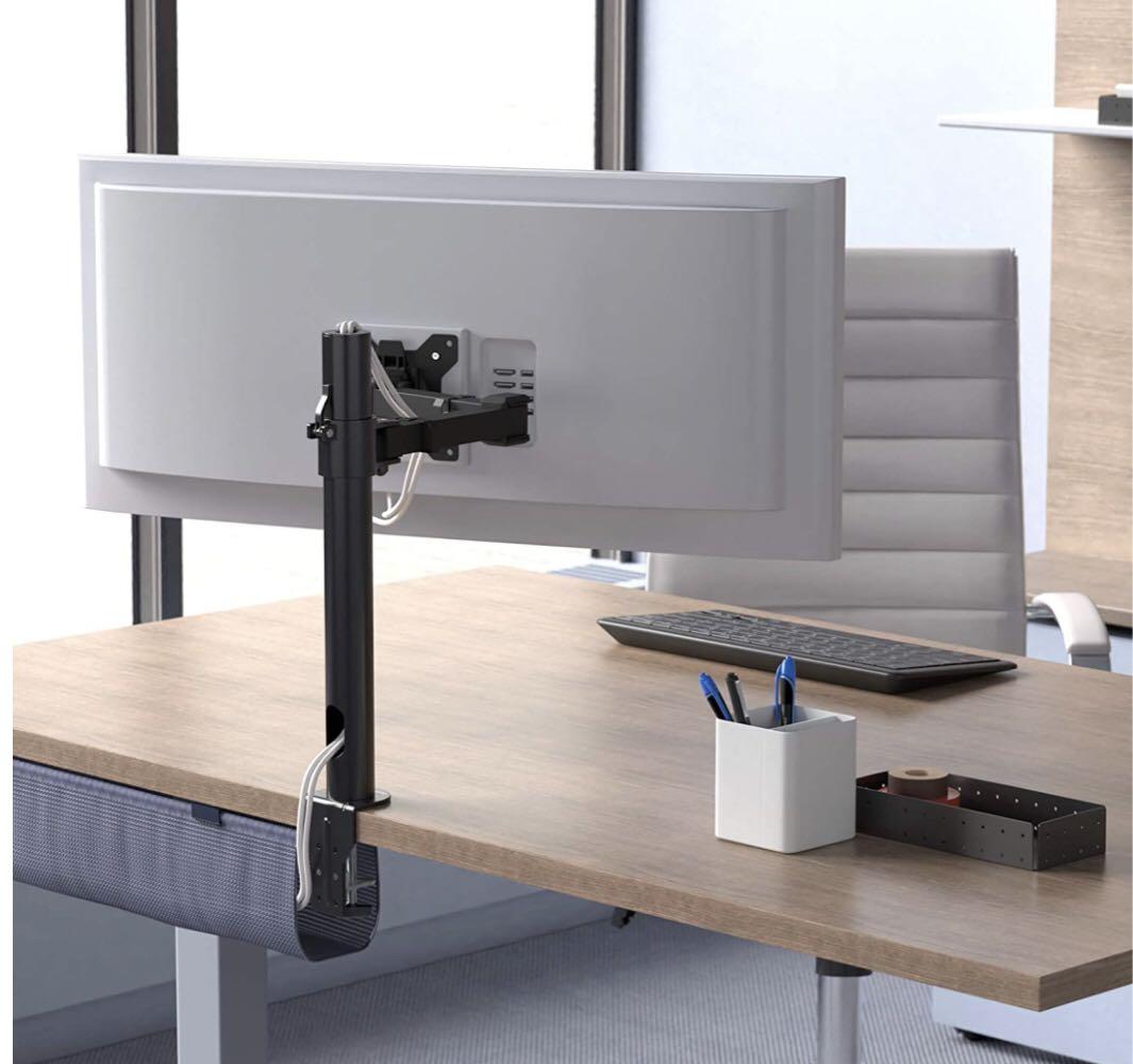 HUANUO Single Monitor Arm, 13 To 32 Inch White Monitor Mount, Adjustable Arm Fits 19.8lbs Computer Screens, 75 & 100mm Vesa Mount With Clamp And