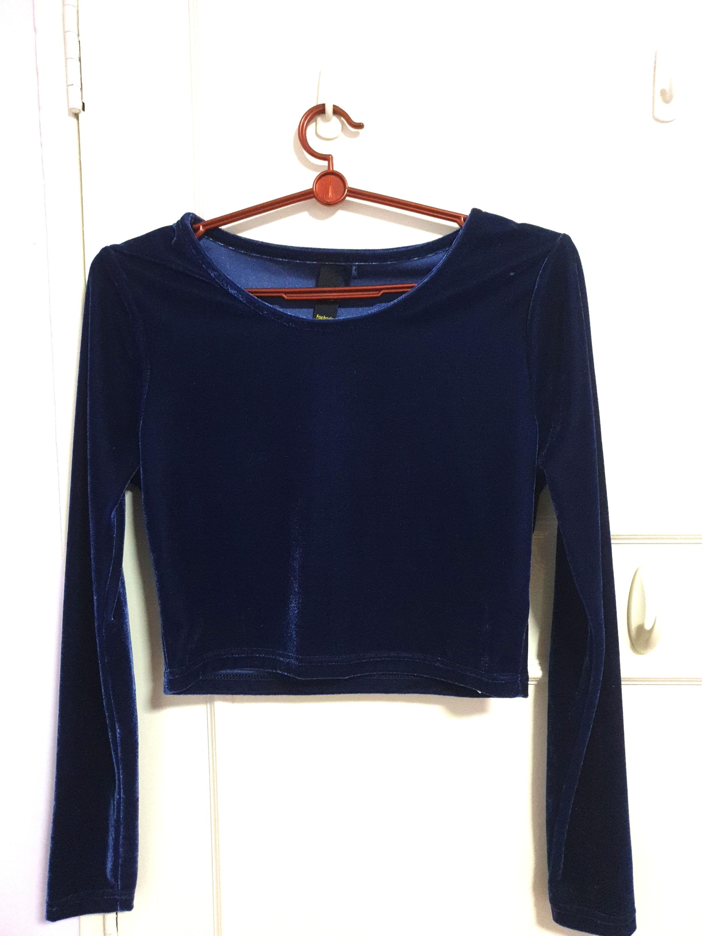 blue velvet long sleeve top