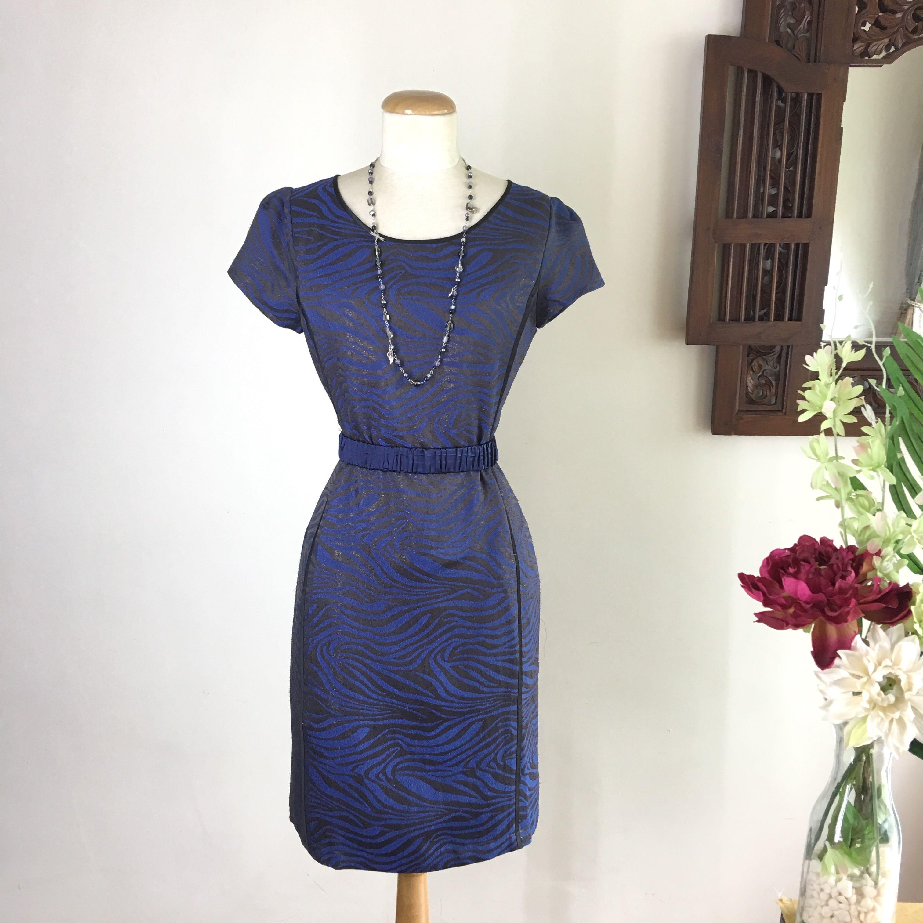 blue and black animal print dress