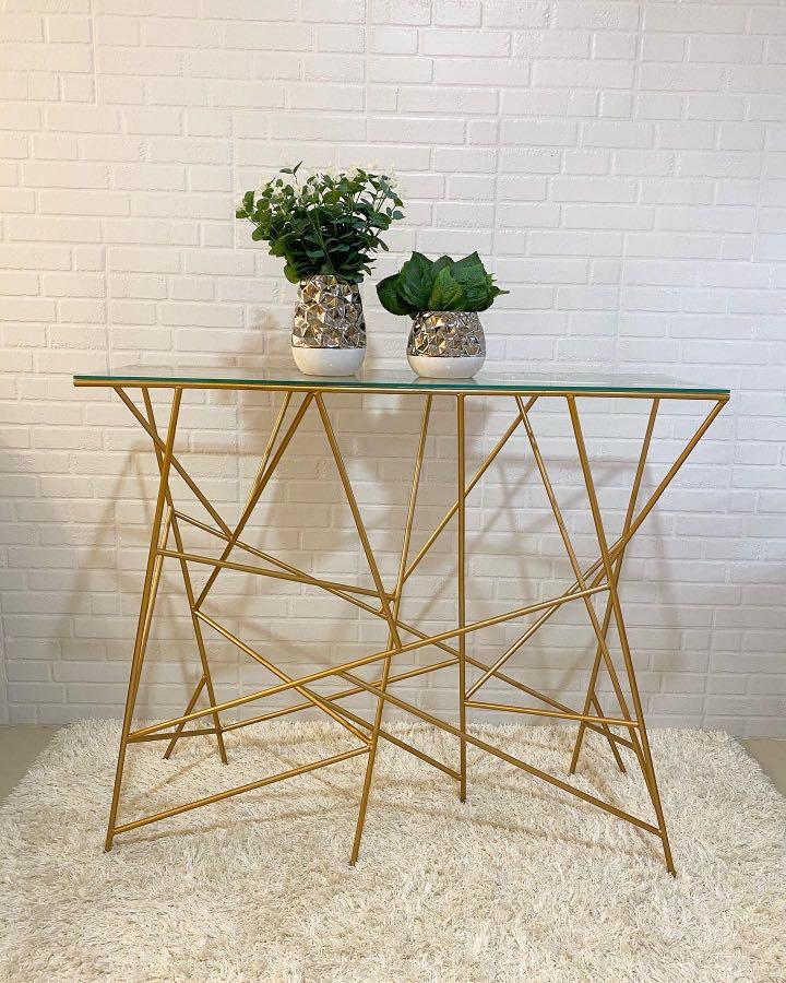 Stick Design Gold Brass Glass Console Table Home Furniture Furniture Fixtures Tables Chairs On Carousell