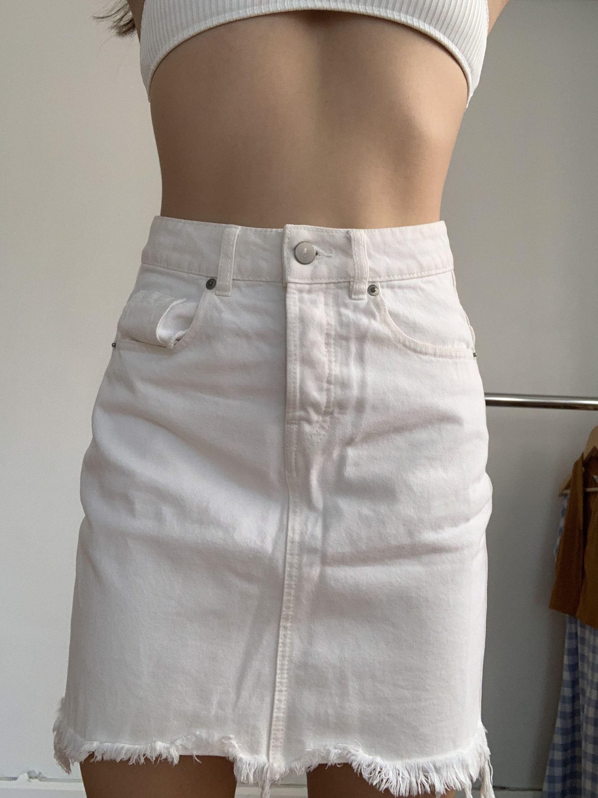 h&m white denim skirt