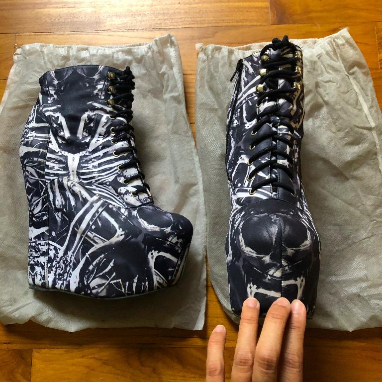 Jeffrey Campbell x Blackmilk Bone Machine Damsel Platform Boots Limited Edition