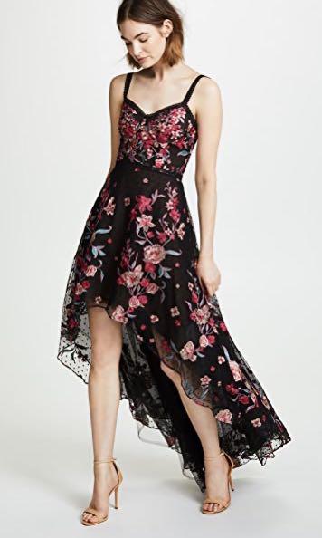 Marchesa notte asymmetric embroidered tulle best sale gown