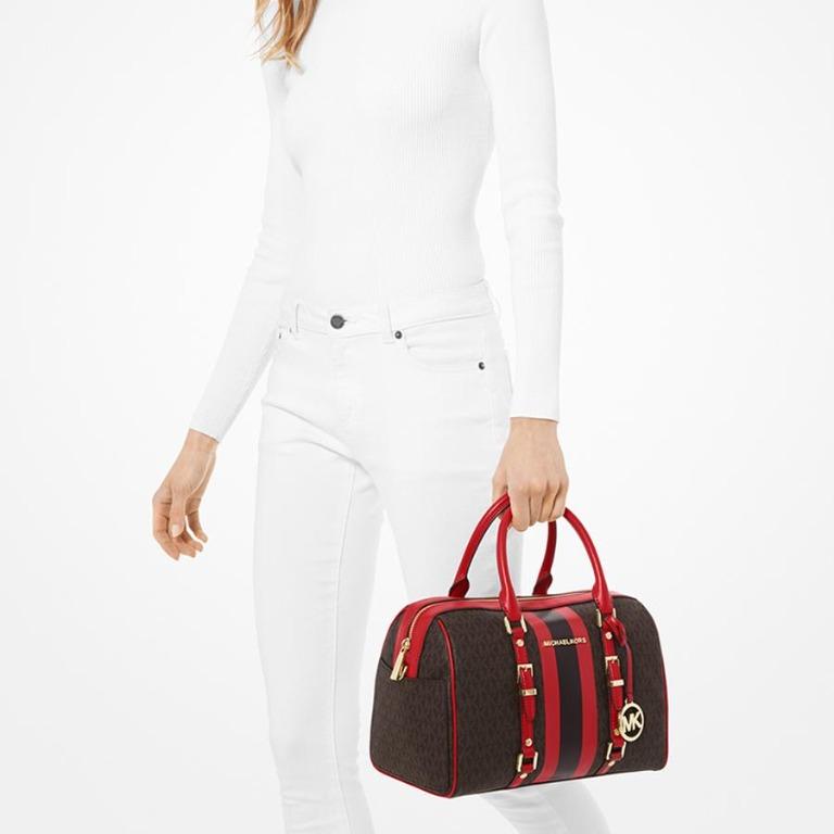 Michael kors bedford travel medium logo stripe satchel