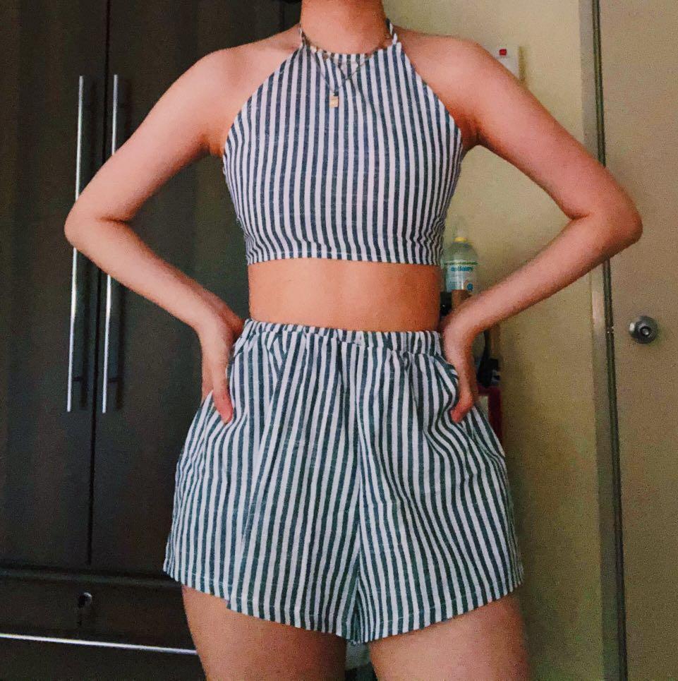 Halter neck top and shorts set clearance