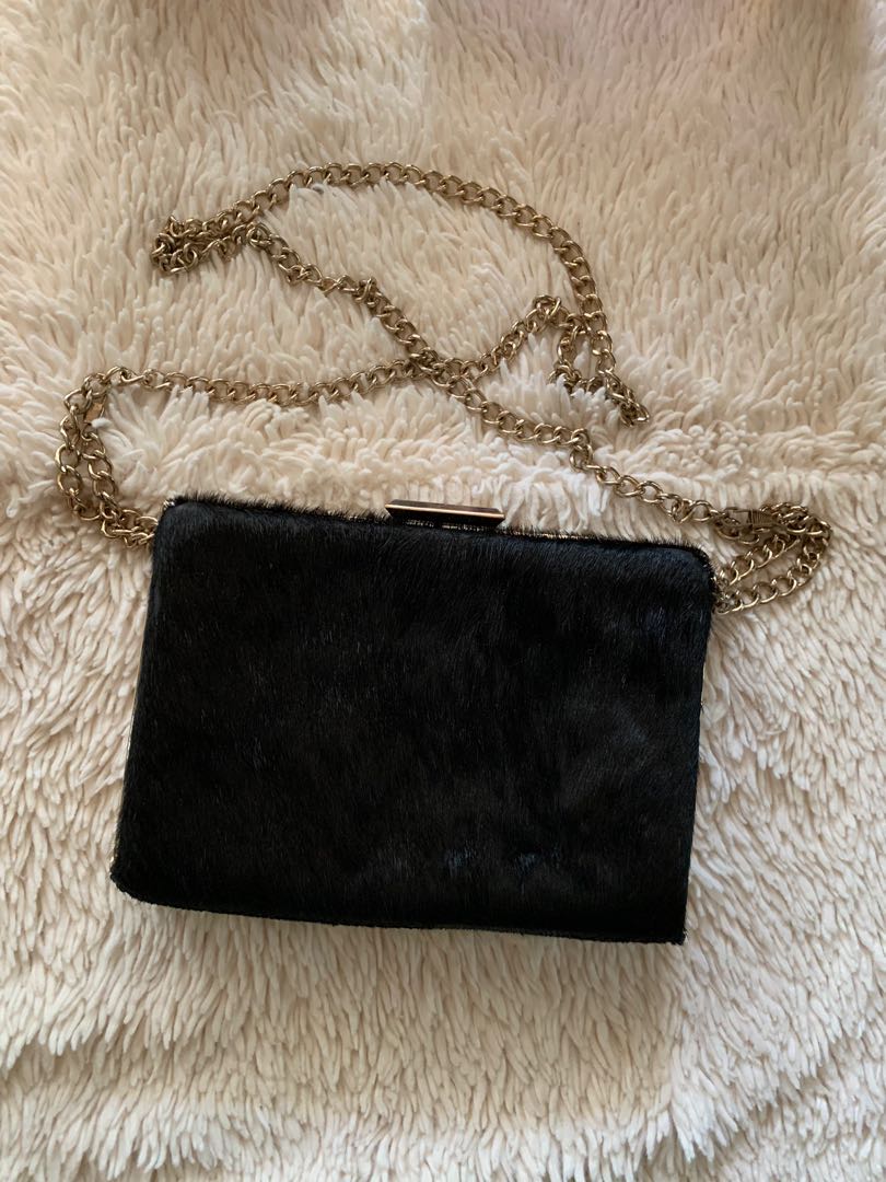 Pony Hair Leather Chain Clutch Bag, Women's Fashion, Bags & Wallets, Clutches on Carousell