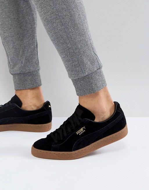 puma black suede classic trainers with gum sole