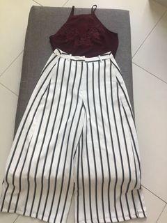 Stripe pants and maroon sleeveless