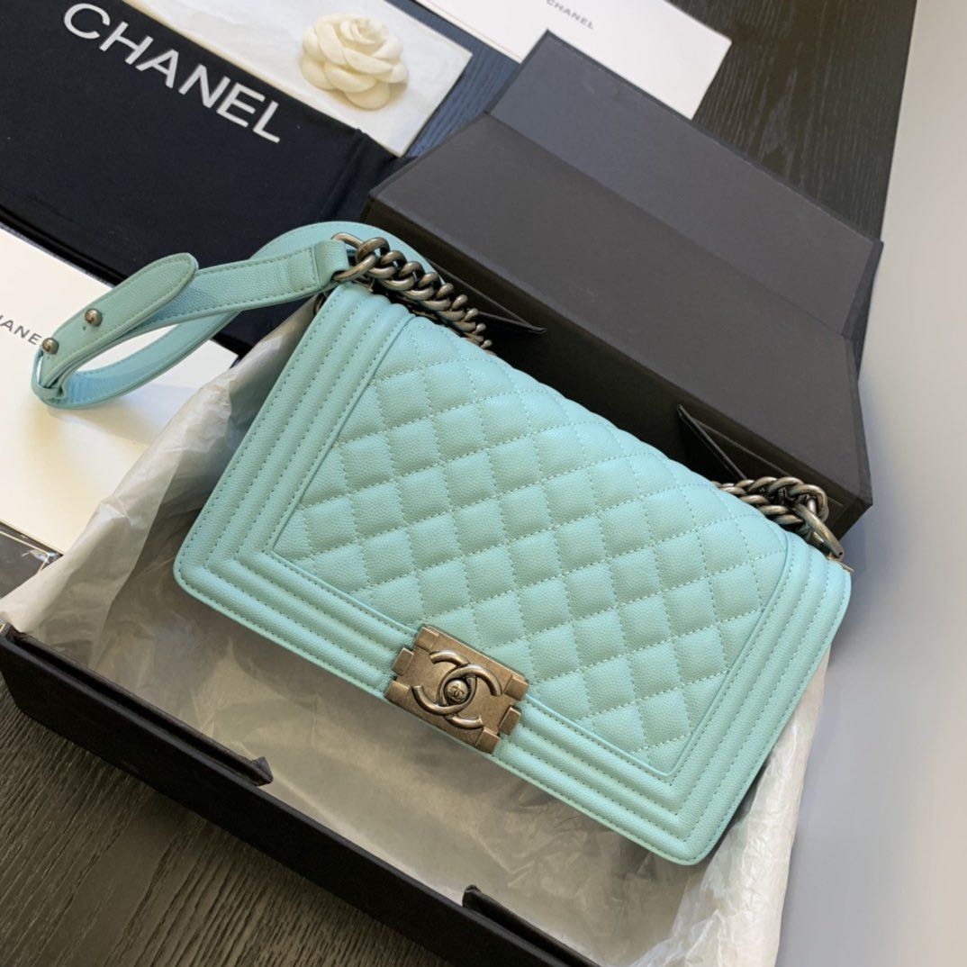 Chanel Boy Bag Turquoise w Silver Logo Women s Fashion Bags