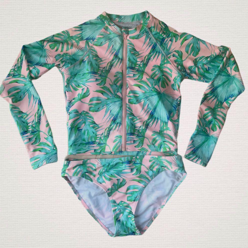 Coco Cabana Cropped Zip Up Rash Guard Two Piece Swimsuit Women S Fashion Swimwear Bikinis Swimsuits On Carousell