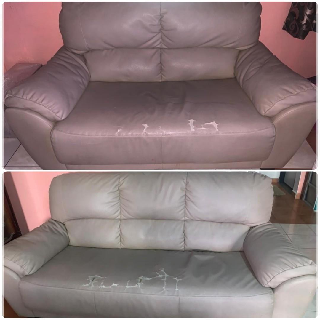 Free Sofa Semi Leather 3 2 Seater Self Pickup Home Furniture Furniture On Carousell