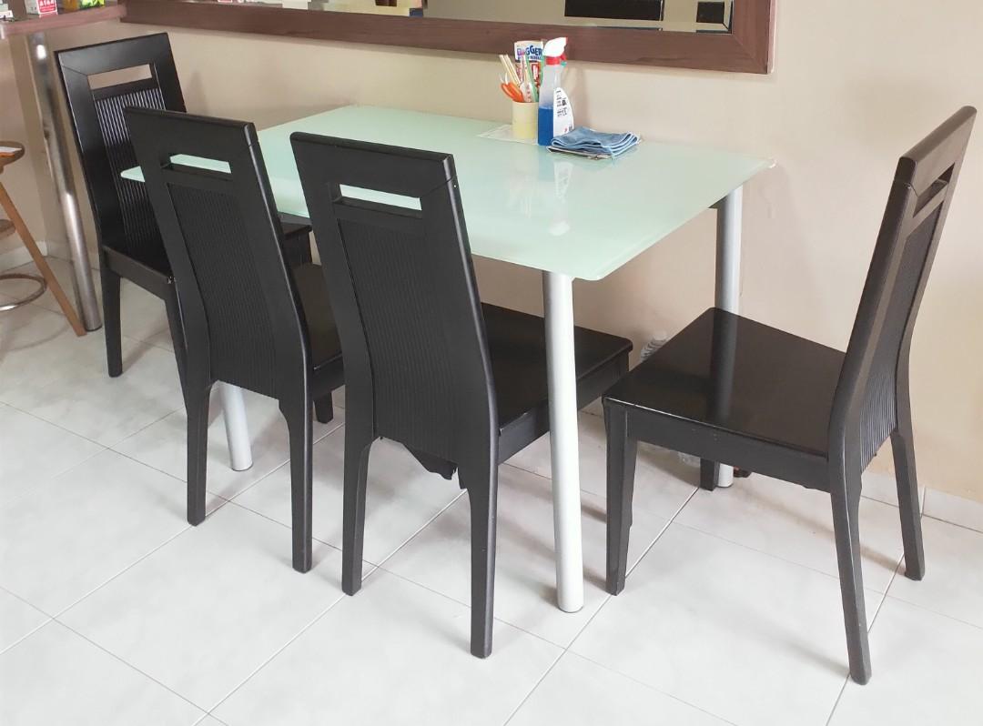 Top Glass Dining Table 4 Chairs Serious To Let Go Furniture Tables Chairs On Carousell