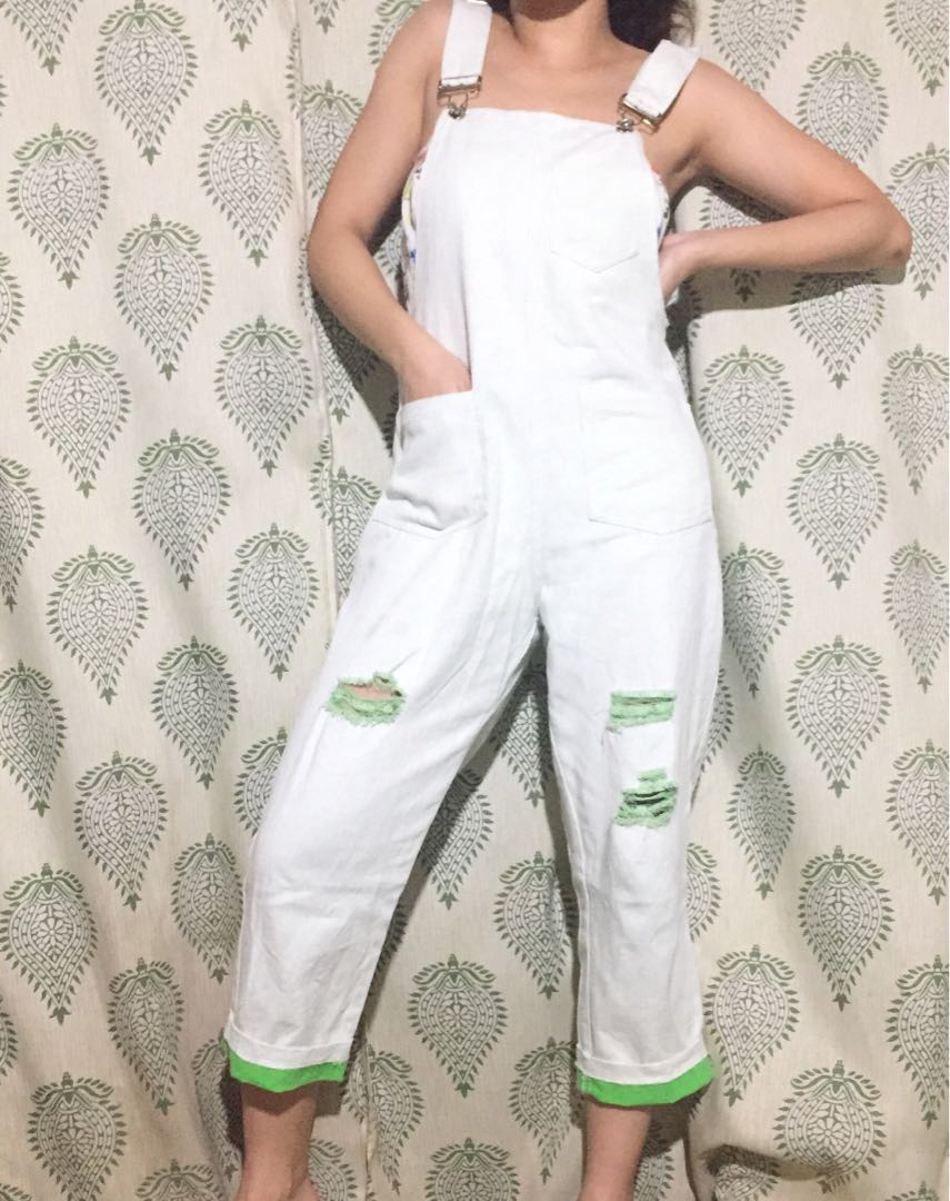 green and white overalls