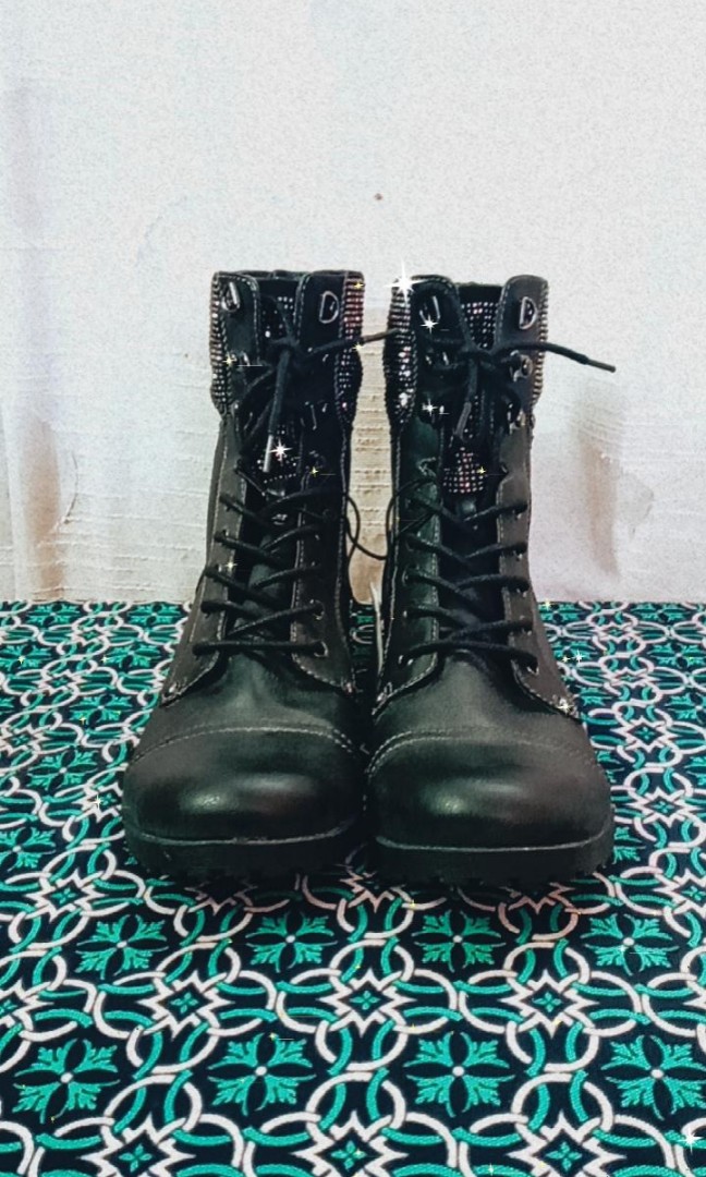 guess combat boots with rhinestones