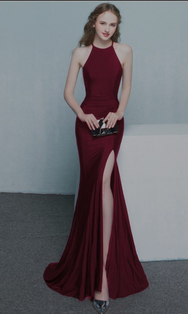 Halter neck slit dress, Women's Fashion