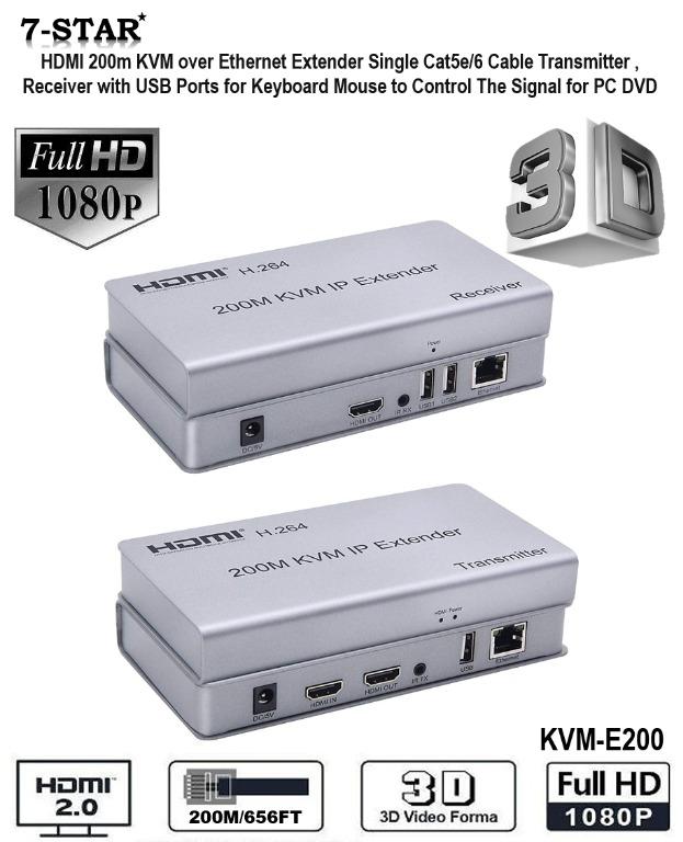 Hdmi 200m Kvm Over Ethernet Extender Single Cat5e 6 Cable Transmitter Receiver With Usb Ports For Keyboard Mouse To Control The Signal For Pc Dvd Electronics Others On Carousell