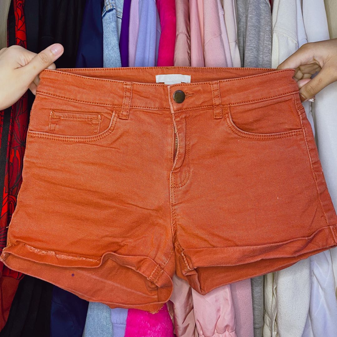 orange denim shorts