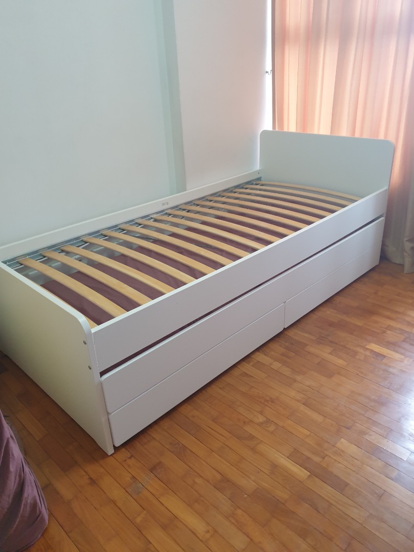 Ikea bed frame w/pull out & 2 drawers, Furniture & Home Living