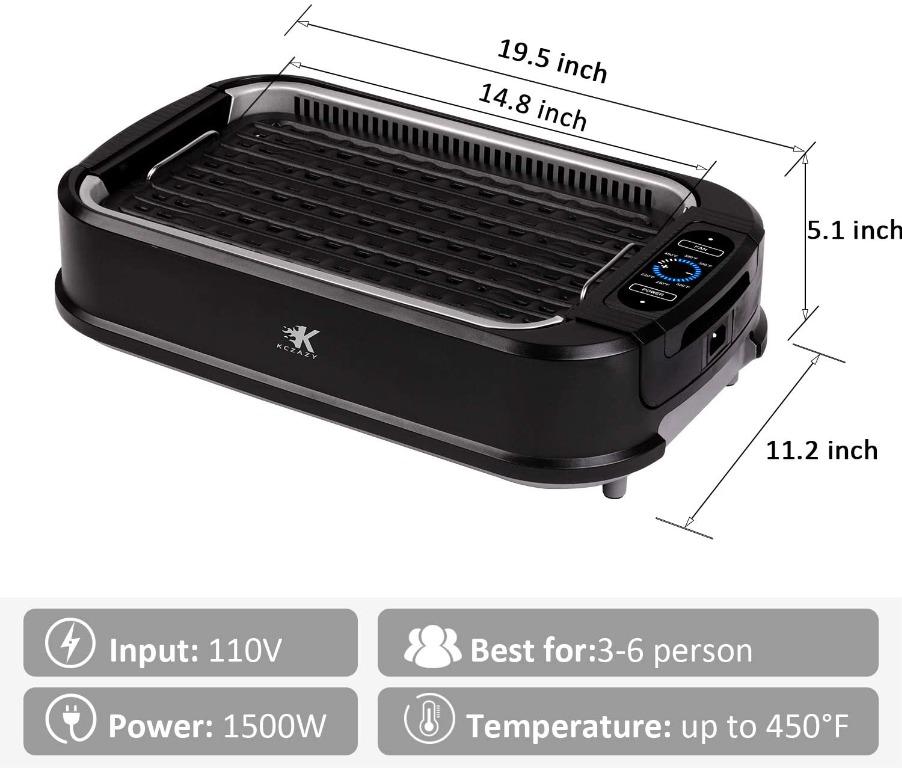 J004 Kczazy Electric Smokeless Grill With Glass Lid Indoor And Outdoor Use Grill Grate And Griddle Plate 2 Plates Removable Portable Bbq Grilling Searing Dishwasher Safe Gift Box Exclusive Electronics Others