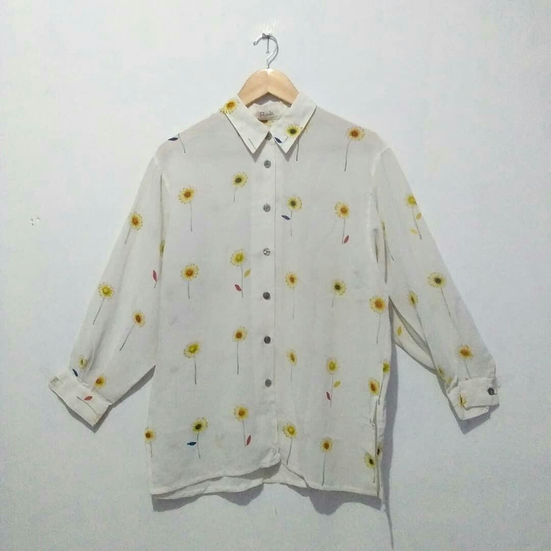 Kemeja Bunga Matahari Kemeja Chiffon Korean Top Fesyen Wanita Pakaian Wanita Atasan Di Carousell
