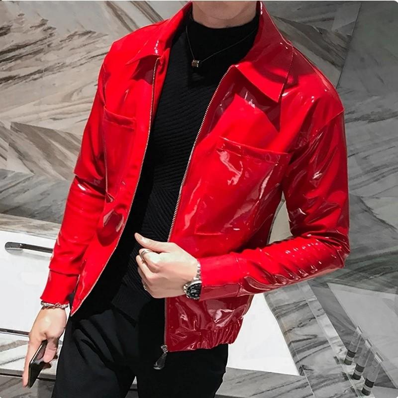 Men RED BLACK pu Leather Jacket biker Men s Fashion Coats
