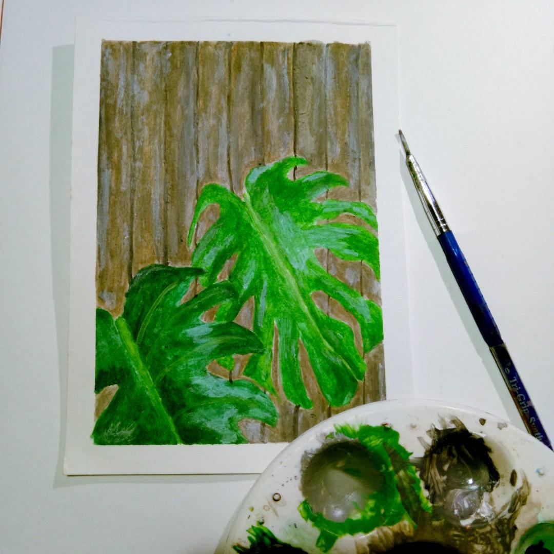 Wallpaper Monstera Plant Hand Painted Postcard Design Craft Artwork On For Free
