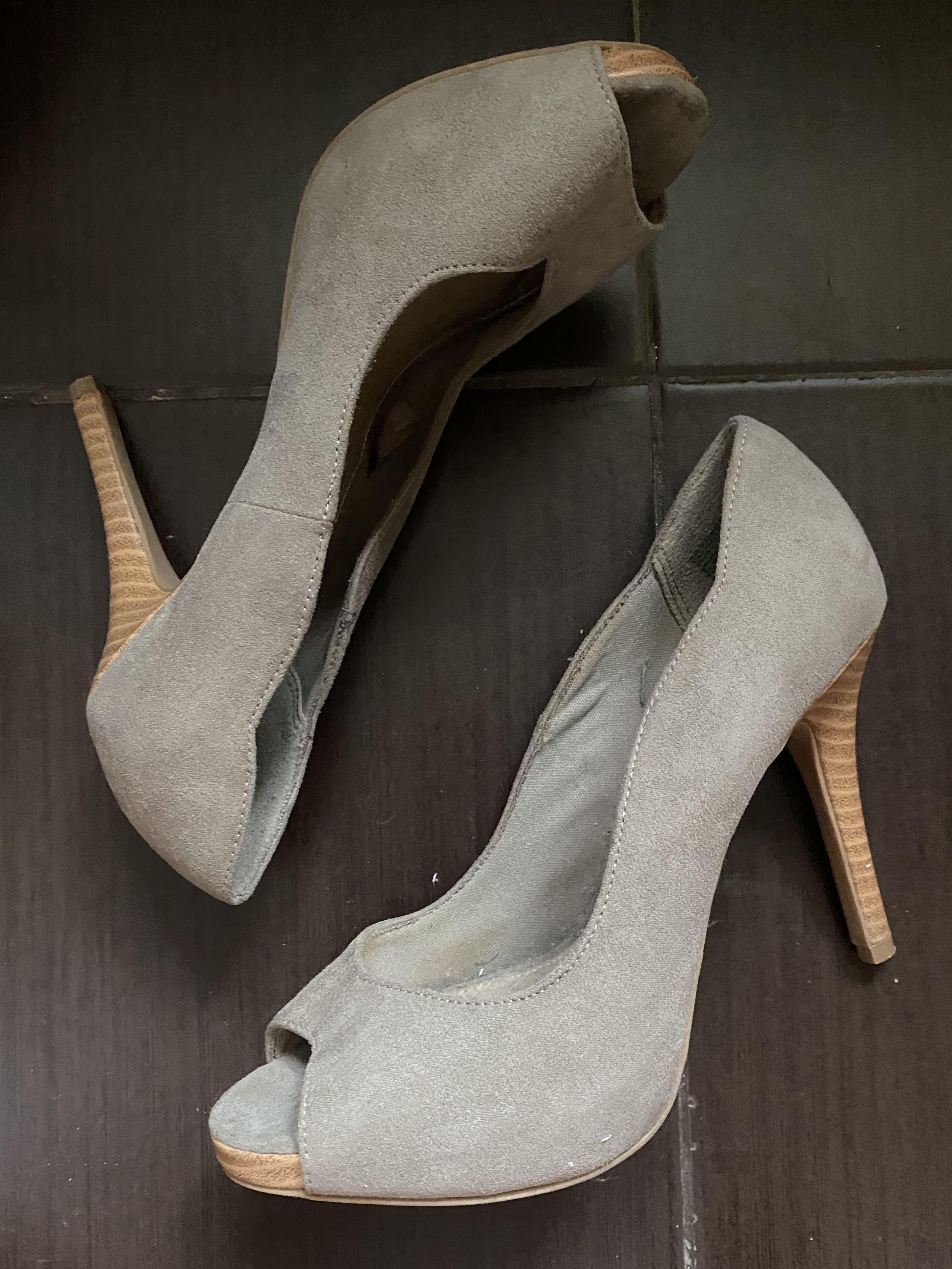 grey open toe heels